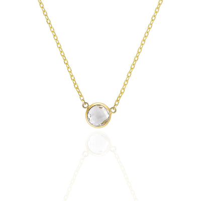 14K Yellow Gold 1CT Bezel-Set Colored Gem Birthstone Necklace (Solid Links) 15"-17" Adjustable