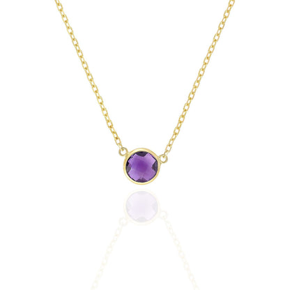 14K Yellow Gold 1Ct Bezel Set Colored Gem Birthstone Necklace Chain 15"-17"