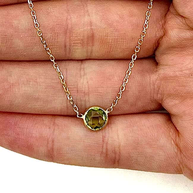 14K Yellow Gold 1CT Bezel-Set Colored Gem Birthstone Necklace (Solid Links) 15"-17" Adjustable