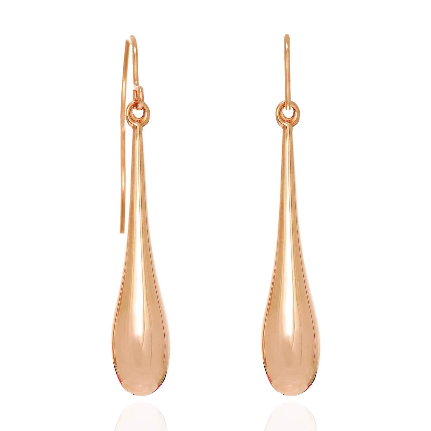 14K Yellow White Rose Gold Shiny Long Puffed Teardrop  Earrings 1.5"