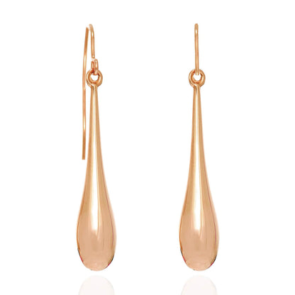 14K Yellow White Rose Gold Shiny Long Puffed Teardrop  Earrings 1.5"
