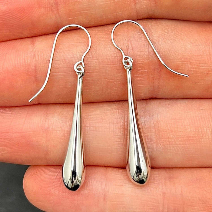 14K Yellow White Rose Gold Shiny Long Puffed Teardrop Earrings 1.5"