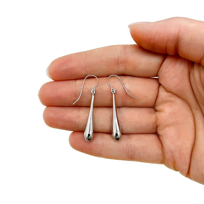 14K Yellow White Rose Gold Shiny Long Puffed Teardrop Earrings 1.5"