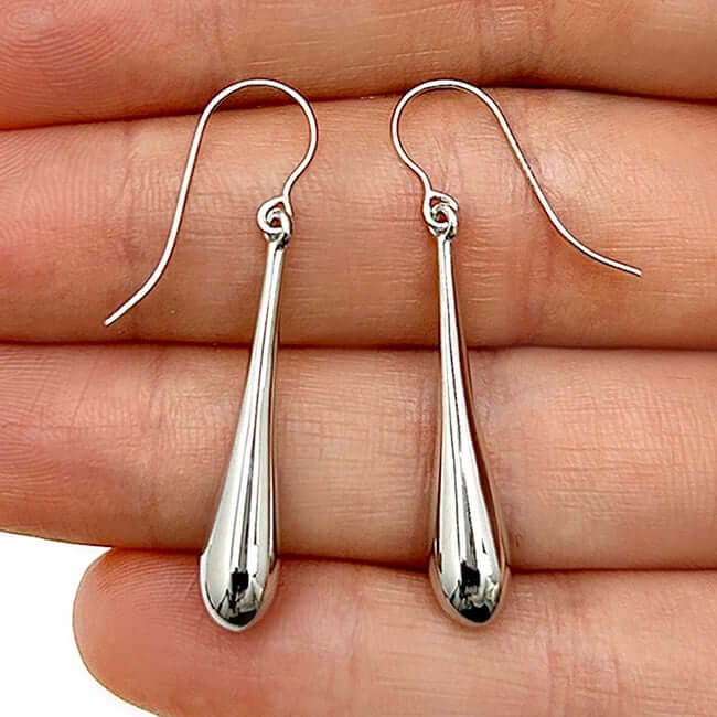 14K Yellow White Rose Gold Shiny Long Puffed Teardrop  Earrings 1.5"