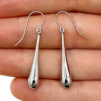 14K Yellow White Rose Gold Shiny Long Puffed Teardrop  Earrings 1.5"