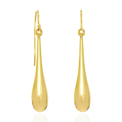 14K Yellow White Rose Gold Shiny Long Puffed Teardrop  Earrings 1.5"