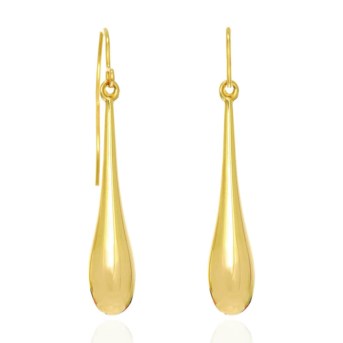 14K Yellow White Rose Gold Shiny Long Puffed Teardrop Earrings 1.5"