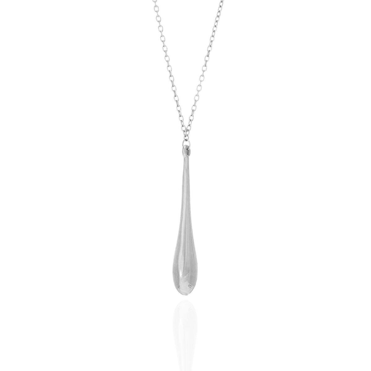 14K Yellow White Rose Gold Shiny Long Puffed Teardrop Necklace (Solid Links) 18"