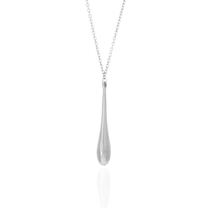 14K Yellow White Rose Gold Shiny Long Puffed Teardrop Necklace (Solid Links) 18"