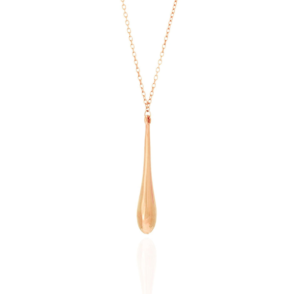 14K Yellow White Rose Gold Shiny Long Puffed Teardrop Necklace (Solid Links) 18"