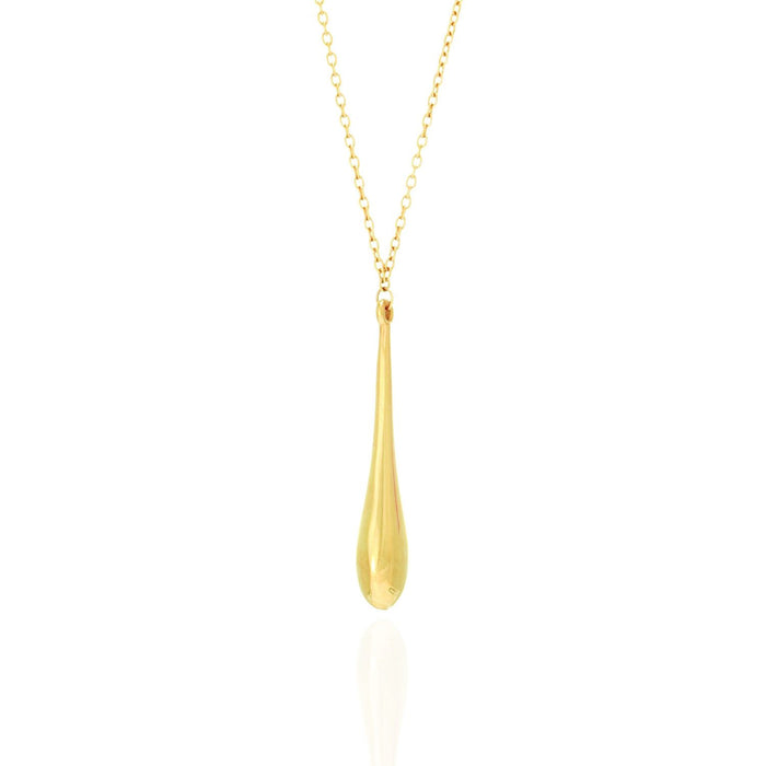 14K Yellow White Rose Gold Shiny Long Puffed Teardrop Necklace (Solid Links) 18"