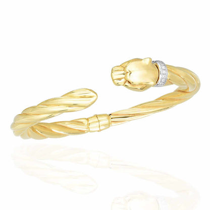 0.10Ct Real Diamond 14K Yellow Gold Panther Cuff Bangle Bracelet