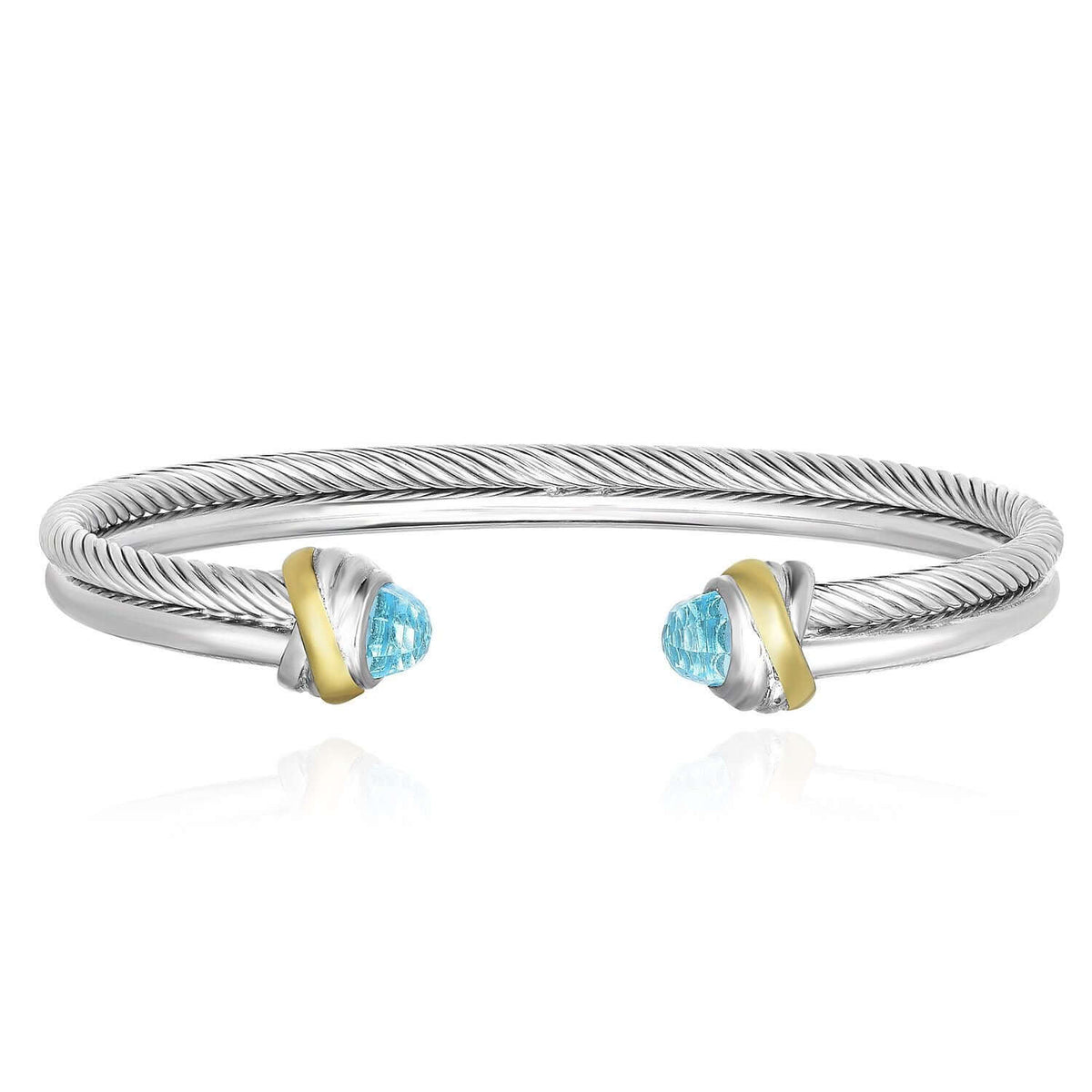 18K Yellow Gold Over Sterling Silver Double-Strand Twisted Cable Gemstone Italian Bangle (Hollow)