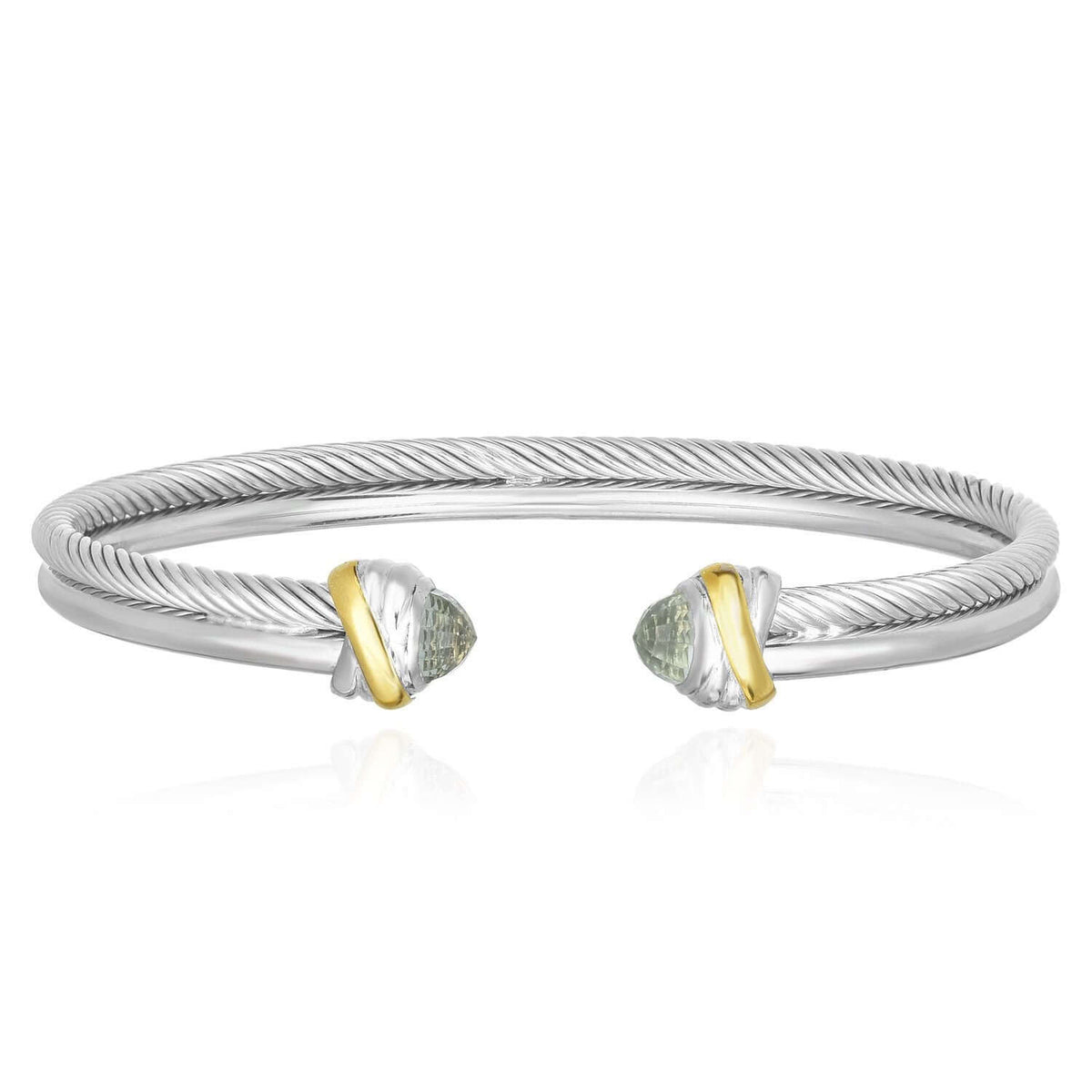 18K Yellow Gold Over Sterling Silver Double-Strand Twisted Cable Gemstone Italian Bangle (Hollow)