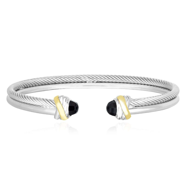 18K Yellow Gold Over Sterling Silver Double-Strand Twisted Cable Gemstone Italian Bangle (Hollow)