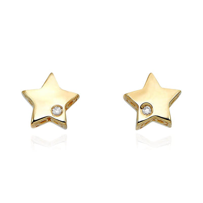 14K Yellow Gold 0.01Ct Natural Diamond 6.5mm Star Push Back Stud Earrings