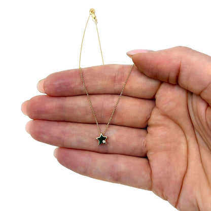 14K Yellow Gold .05Ct Natural Diamond 6.5mm Star Charm Necklace 18"