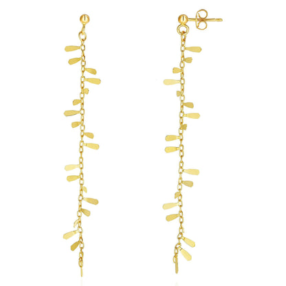 14K Yellow Gold Cable  Chain Leaf Drop Down  Earrings 2.9"