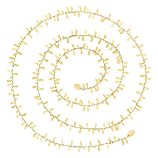 38" Cable  Leaf Chain Petal Necklace 14K Yellow Gold