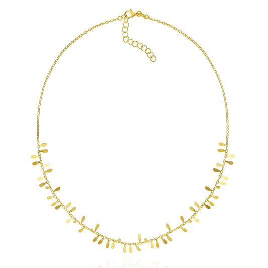 14K Yellow Gold Cable Petal Necklace Adjustable 16"-18"