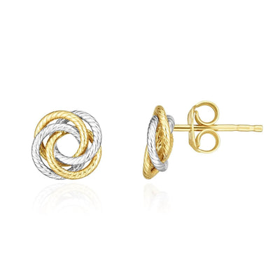 14K Yellow White Gold Two Tone Twisted Rope Infinity Knot Stud Earrings