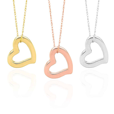 14K Gold Yellow, White, Rose Rope Open Heart Pendant with 18" Chain