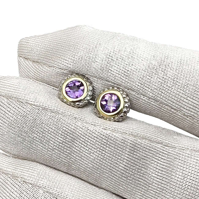 18K Yellow Gold 925 Sterling Silver Bezel Set 1CT Gemstone Halo Stud Earrings
