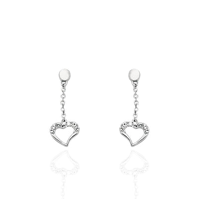 14K White Gold Shiny Cable Chain Small Drop Open Heart Earrings