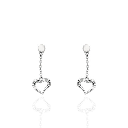 14K Real Gold White Shiny Cable Chain Small Drop Open Heart  Earrings