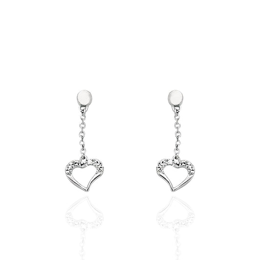 14K Real Gold White Shiny Cable Chain Small Drop Open Heart  Earrings