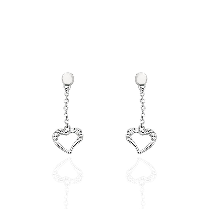 14K White Gold Shiny Cable Chain Small Drop Open Heart Earrings