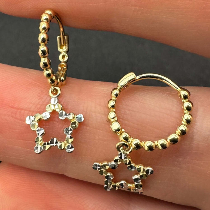 14K Yellow White Gold Diamond-Cut Open Heart Earrings With Endless Clasp