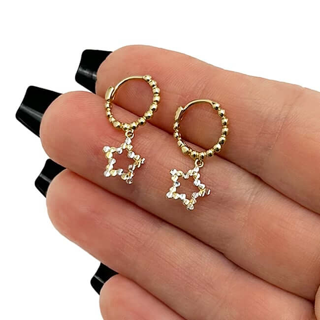 14K Yellow White Gold Diamond-Cut Open Heart Earrings With Endless Clasp