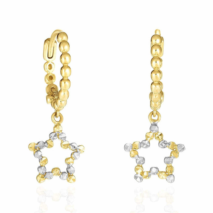 14K Yellow White Gold Diamond-Cut Open Heart Earrings With Endless Clasp