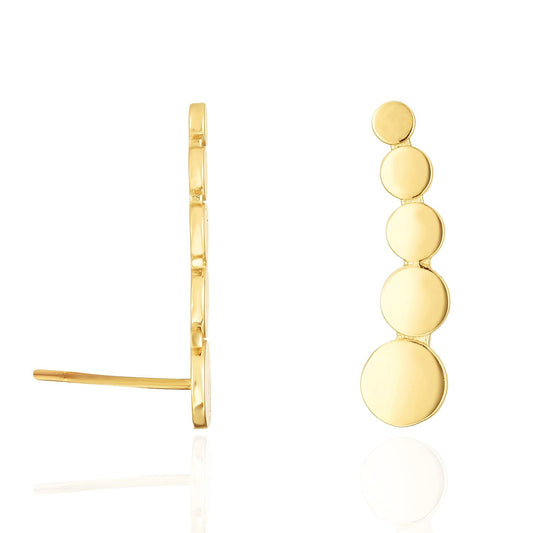 14K Gold Yellow 18mm Curved Climber Bead Bar Push Back Stud Earrings