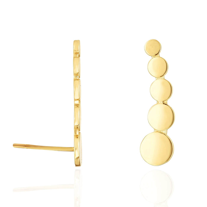 14K Yellow Gold 18mm Curved Climber Bead Bar Push Back Stud Earrings