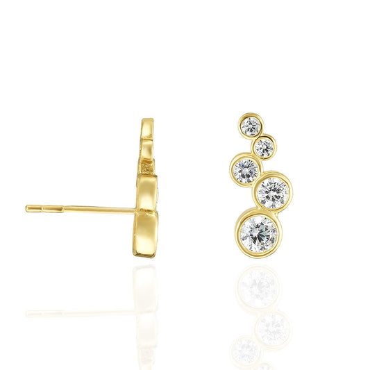 14K Yellow Gold Bezel CZ 12mm Climber ZigZag Bubble Stud Earrings