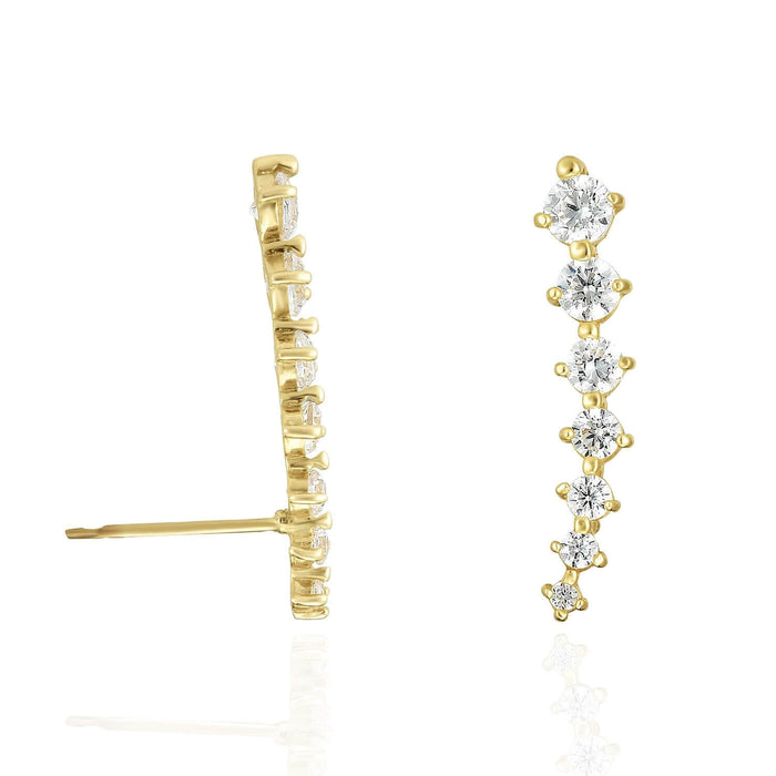 14K Yellow Gold 19mm CZ Curved Climber Push Back Stud Earrings