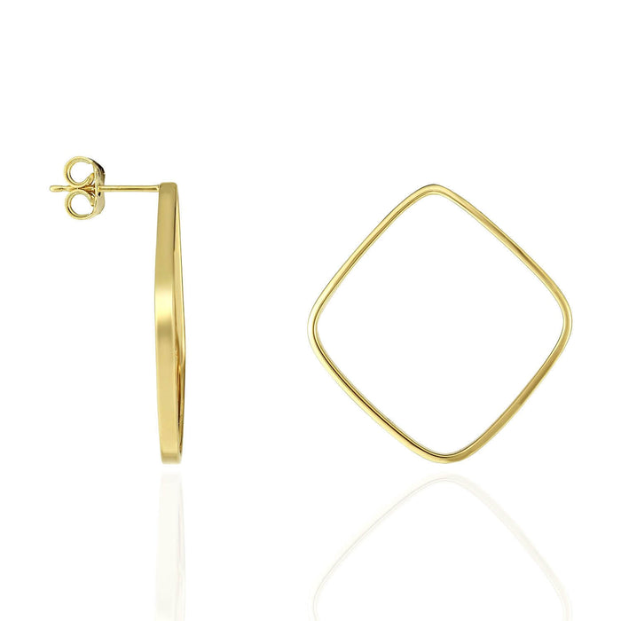 14K Yellow Gold Modern Geometry Rhombus Outline Shape Push Back Post Earrings