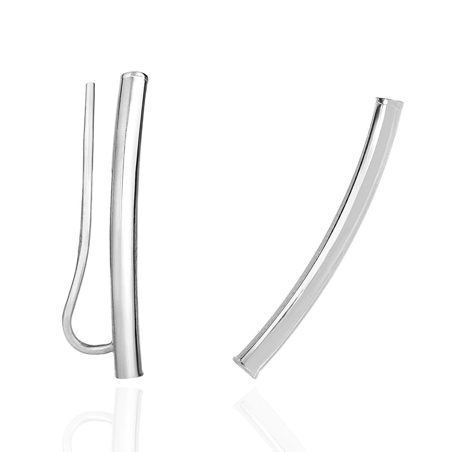 14K Yellow White Gold Round Tube Curved Cylinder Euro Wire Clasp Earrings