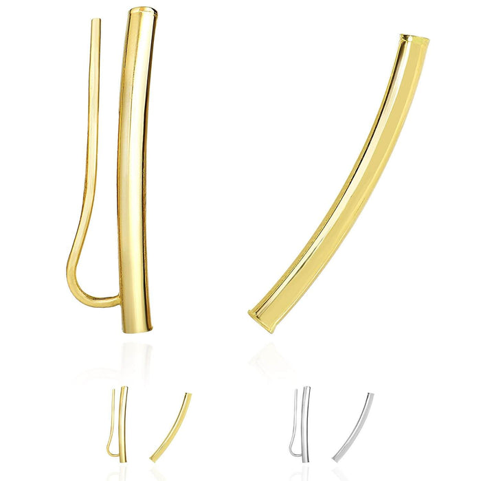 14K Yellow White Gold Round Tube Curved Cylinder Euro Wire Clasp Earrings