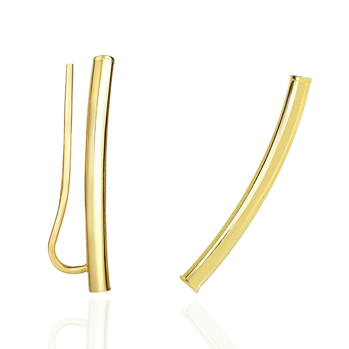 14K Yellow White Gold Round Tube Curved Cylinder Euro Wire Clasp Earrings