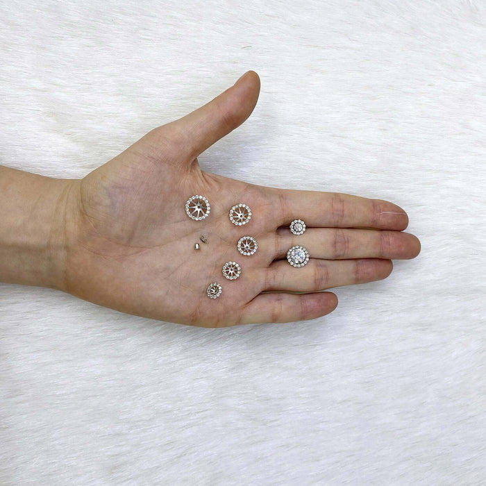 Real 14K Gold White Halo CZ Earrings Jackets And Studs