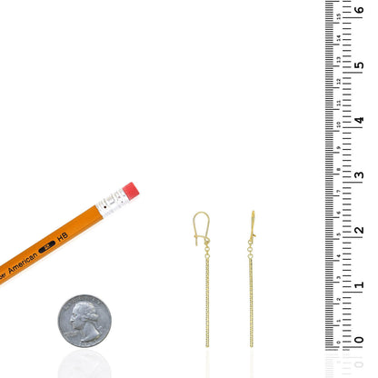 14K Yellow Gold 63mm Long Diamond Cut Tube Bar Euro Wire Clasp Drop Earrings
