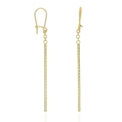 14K Yellow Gold 63mm Long Diamond-Cut Tube Bar Euro Wire Clasp Drop Earrings