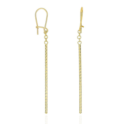 14K Yellow Gold 63mm Long Diamond Cut Tube Bar Euro Wire Clasp Drop Earrings