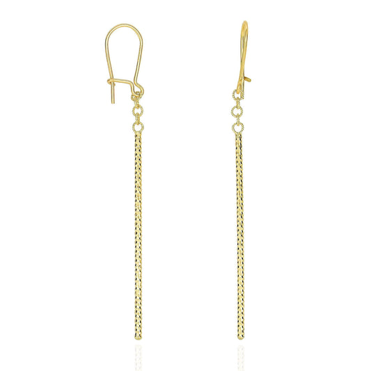 14K Yellow Gold 63mm Long Diamond Cut Tube Bar Euro Wire Clasp Drop Earrings