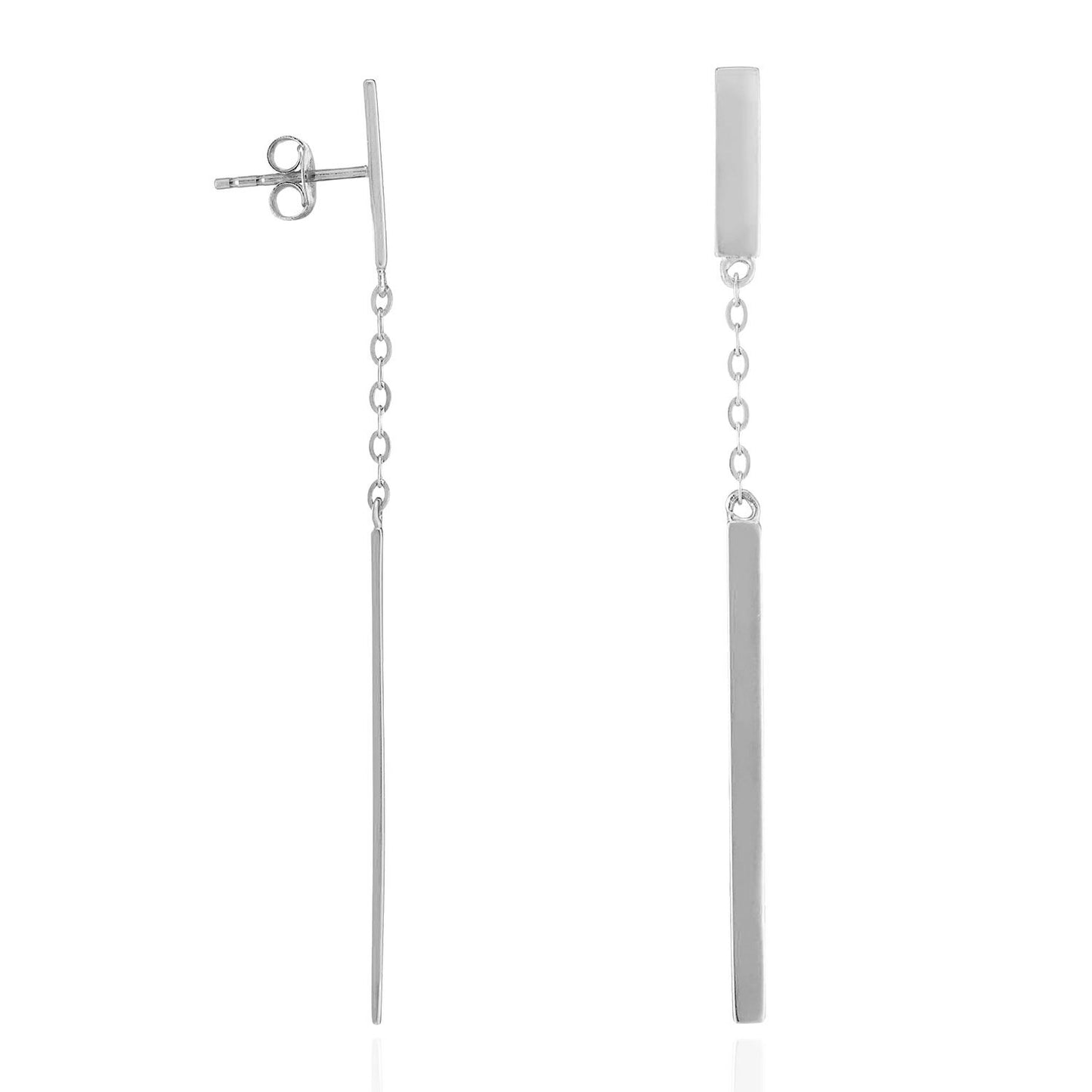 14K Real Gold White Rose Drop Bar  Push Back Earrings 2"