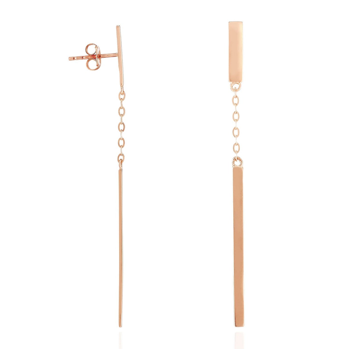 14K Real Gold White Rose Drop Bar  Push Back Earrings 2"