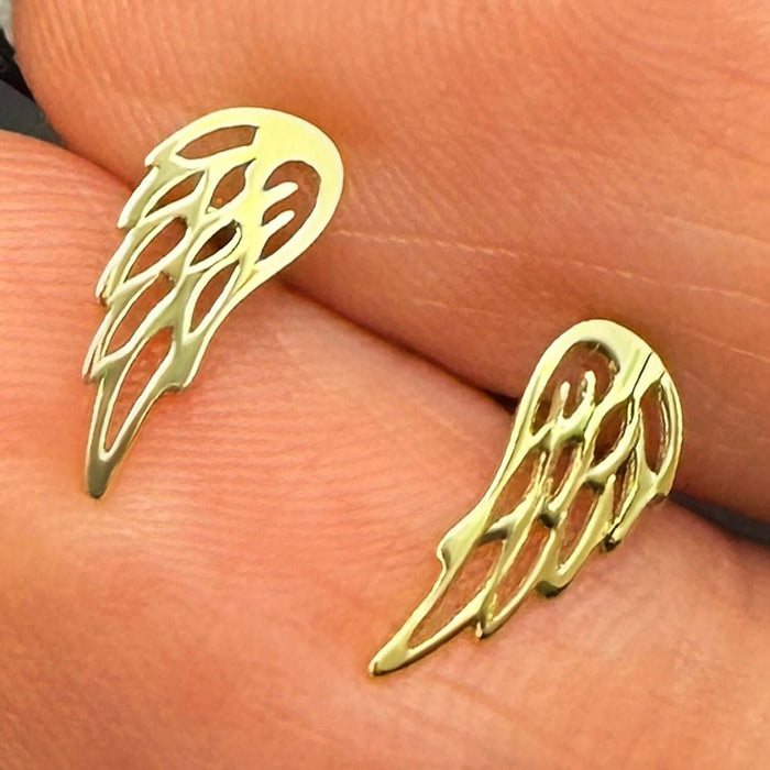 14K Yellow Gold 4.5mm x 10.5mm Wing Push Back Stud Earrings